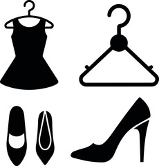 Ballet Flat Shoe Icon Pair with Dress and Hanger Symbols © Icon Stock