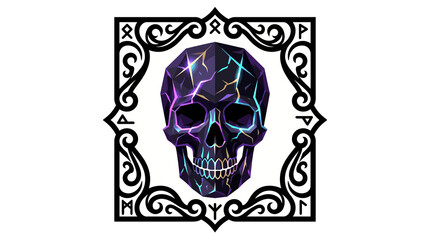 Fototapeta premium Colorful skull design with ornate decorative frame.
