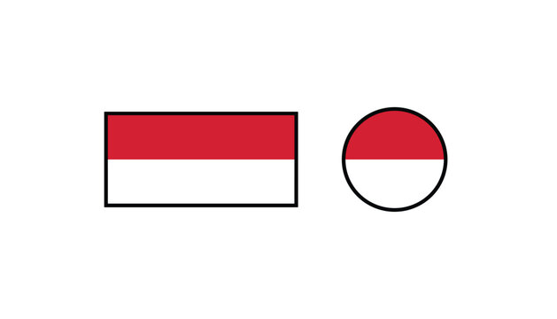 Indonesian national flag presented in both rectangular and circular badge formats on a white background.