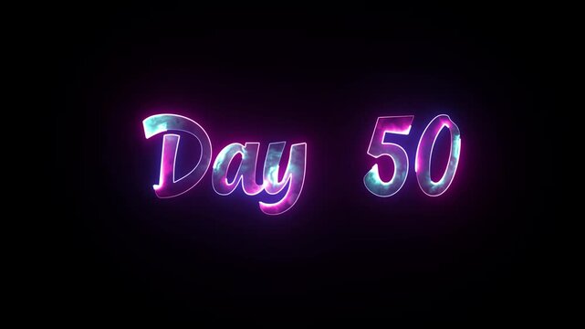 Day 50 text with neon glow and abstract colorful fill on black background