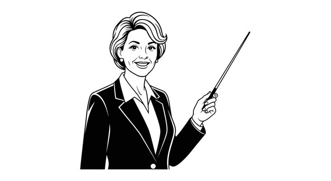 Businesswoman holding a pointing stick