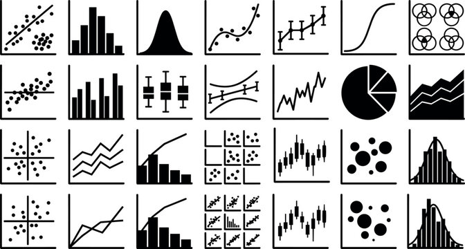 Statistical data visualization and analytics charts set
