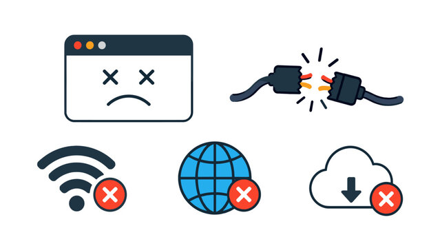 Vector set of internet connection and network error icons