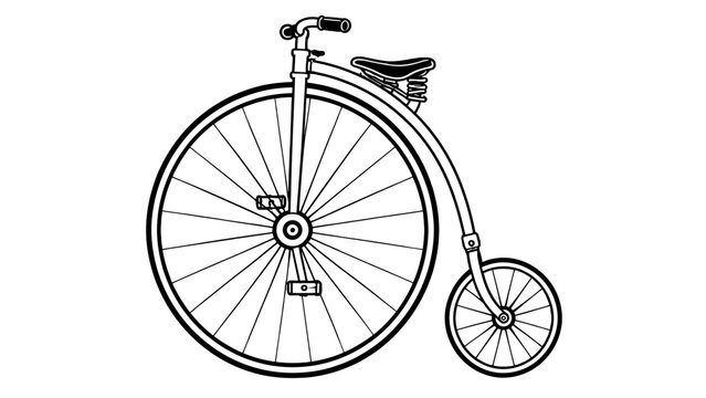 Vintage penny farthing bicycle line drawing on white