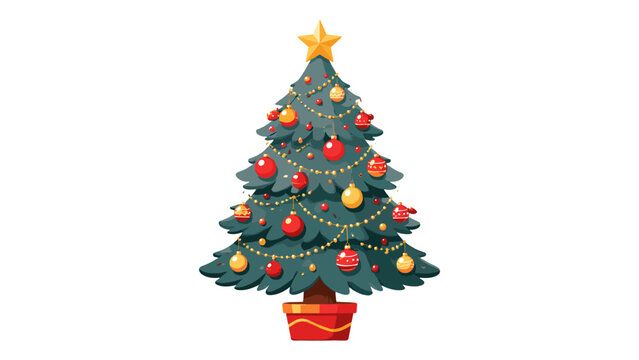 Decorated Christmas tree with ornaments in a pot vector