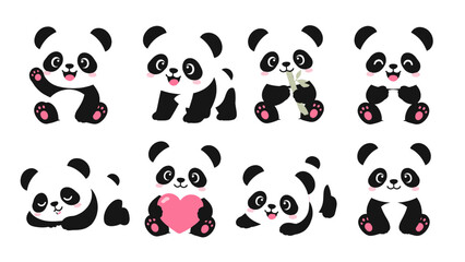 Cute panda cartoon character set in playful poses © Artstock