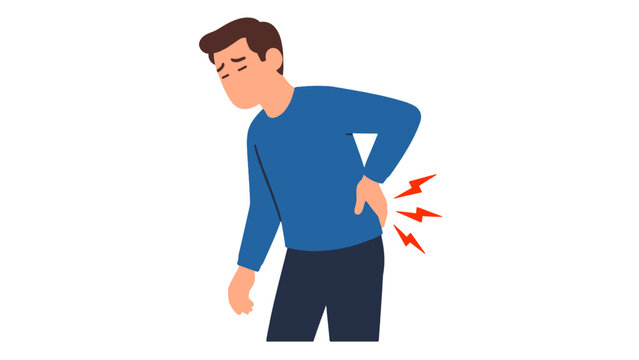 Man with lower back pain flat vector illustration