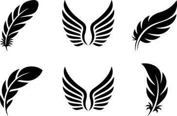 Fototapeta premium Set of black angel wings icons. Vector heraldic wing silhouettes for logo design elements.