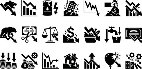Fototapeta premium Stock market crash and economic crisis icon set illustrating financial downturn and recession