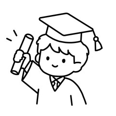 Cute Boy Graduate Holding Diploma Line Art Vector Stock Photo
