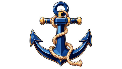 Blue nautical anchor wrapped with rope on white background © Artstock