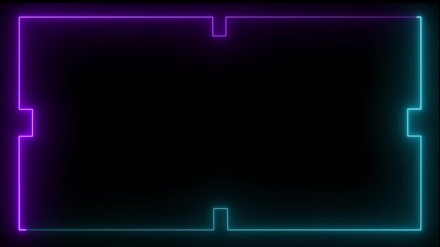 Abstract purple color neon futuristic frame overlay with pulsing light elements on 4k animation video.
