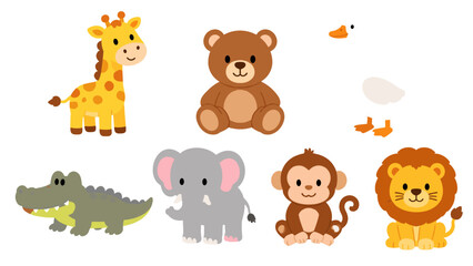 Cute cartoon animal set with giraffe bear goose and lion © Artstock