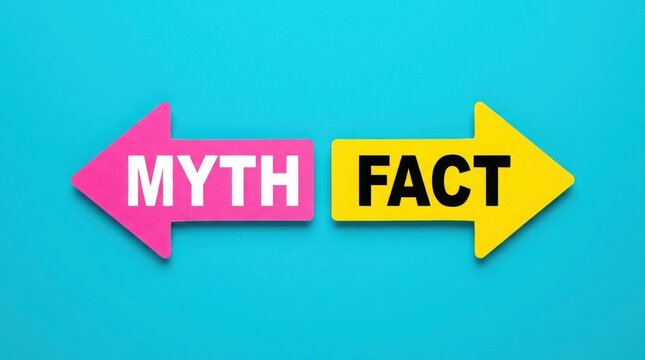 Myth vs fact concept with arrows on blue background