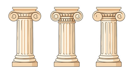 Fototapeta premium Three classical ionic columns in beige vector illustration