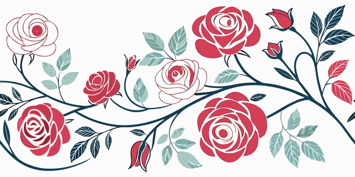 Decorative rose vine border pattern illustration with botanical, decorative