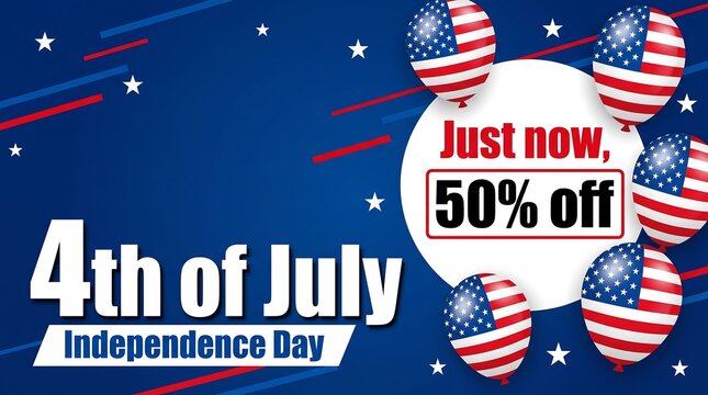 4th of july independence day sale banner with american flag balloons