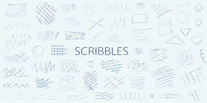 Hand Drawn Ink Scribbles And Geometric Shapes On A Light Blue Background doodles