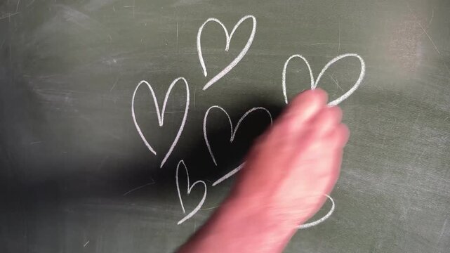 Hand Writing Heart and Love Message on Chalkboard &ndash; Valentine's Day, Romance and Education Concept, 4K Video
