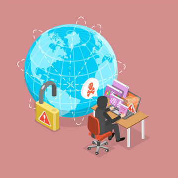 3D Isometric Flat Vector Illustration of Cyber Attack, Summary And Explanation Of Cyber Security Threats