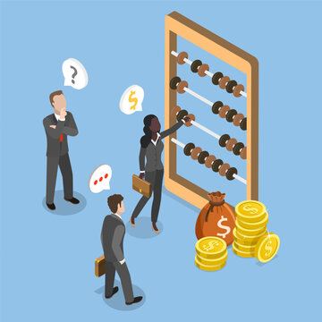3D Isometric Flat Vector Illustration of Accounting, Professional Abacus Users In The Business World.