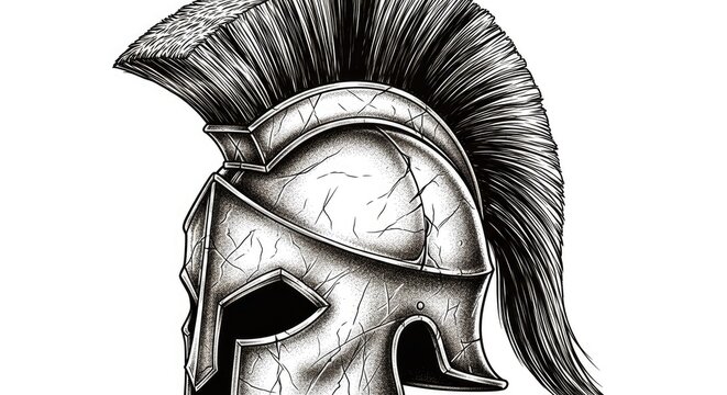 Close-up Spartan warrior helmet crest detail.