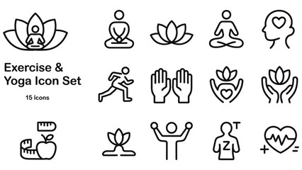 Fototapeta premium Exercise and yoga icon set, healthy lifestyle and wellness vector line icons, fitness and meditation symbols 