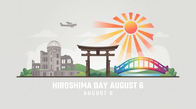 Hiroshima city skyline with torii gate and rainbow bridge at sunset
