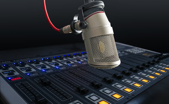 Professional microphone and sound mixer in studio