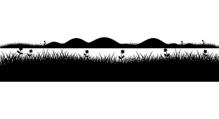 Grassy hillside and floral landscape black silhouette © hasib