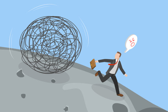 3D Isometric Flat Vector Illustration of Troubles, Panicked Businessman Escaping A Hurdle Of Problems