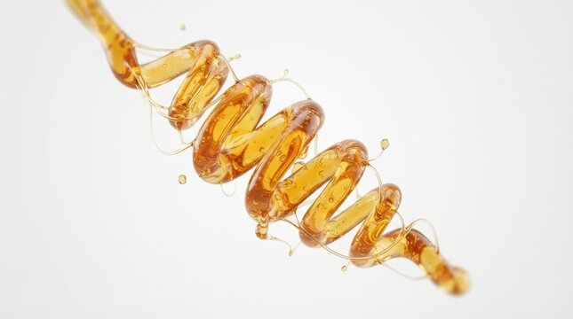 Elegant spiral stream of golden honey suspended in mid-air showcasing translucent texture and viscosity