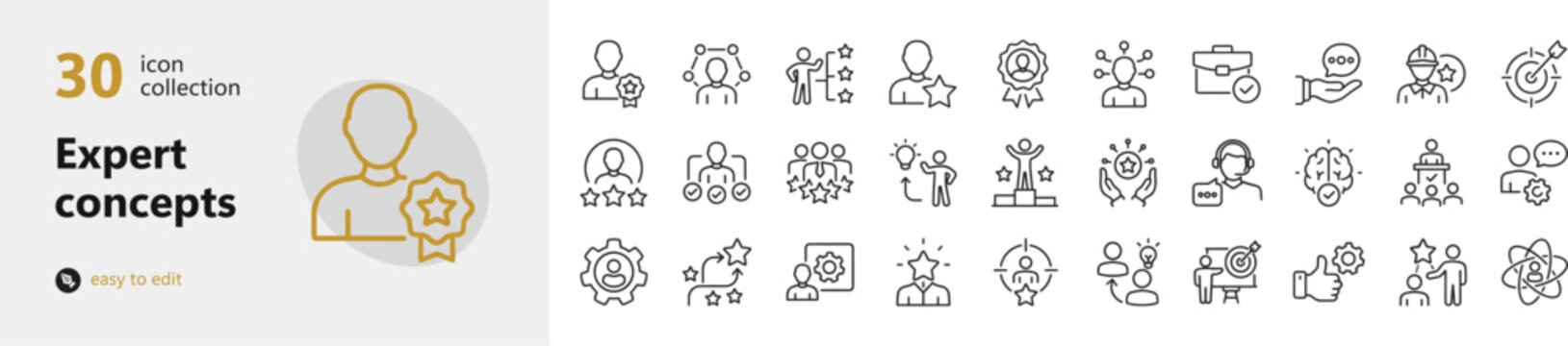 Set of 30 professional expertise and business skill linear vector icons with expertise