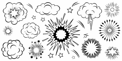 Comic Explosion Effect Set Black And White Vector Illustration © Rohan