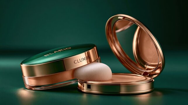 Luxury Compact Powder Duo on Green Background