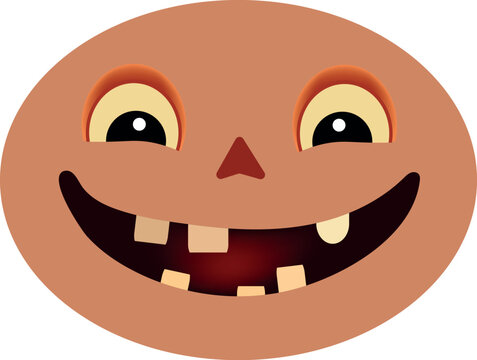 A stylized and eerie Halloween pumpkin face featuring a mischievous grin with missing teeth designed with a smooth gradient effect. This digital illustration is perfect for seasonal marketing party 