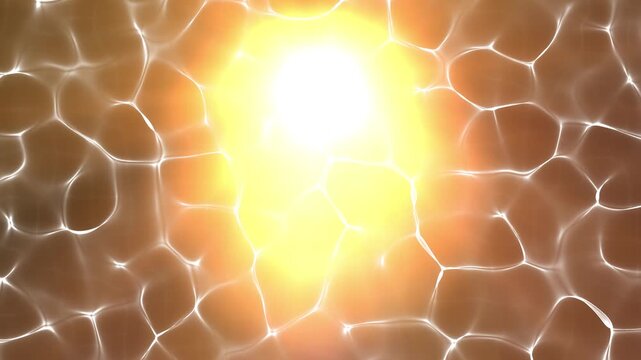 An abstract digital pattern featuring bright glowing hexagon shapes interconnected with a network of luminous lines