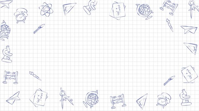 Back to School Animated Background, Colorful Education Motion Graphics with School Supplies Loop