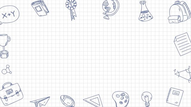 Back to School Animated Background, Colorful Education Motion Graphics with School Supplies Loop