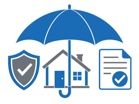 Home safety icons. Shield, home, document, umbrella icons. Safe home set