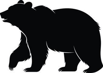 Detailed black silhouette of a large grizzly bear walking in profile isolated on a plain white background, surface area © MDMosarrafHossain