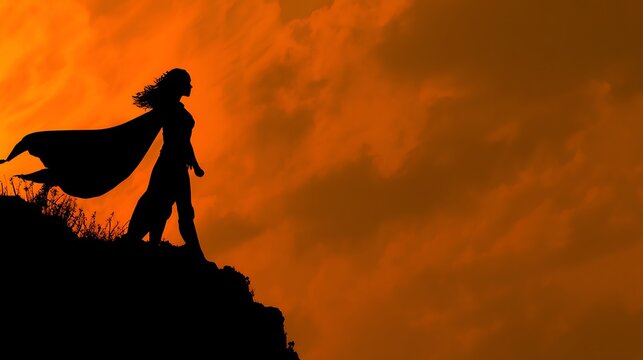 Person standing on rocky cliff watching dramatic sunset sky with arms raised