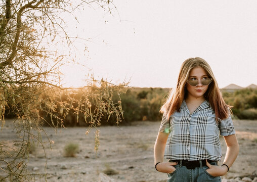 Autumn Portrait of a Girl Wearing Sunglasses