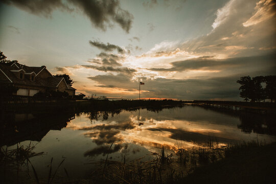 Sky Reflections Over a Marsh Wetland on Catawba Island, Ohio