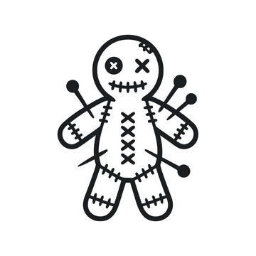 Voodoo doll vector illustration with pins isolated