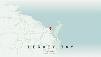 Modern minimalist vector map of Hervey Bay, Queensland. High-quality scalable illustration of Hervey Bay geographic boundaries along Hervey Bay foreshore for posters design. © AliRza