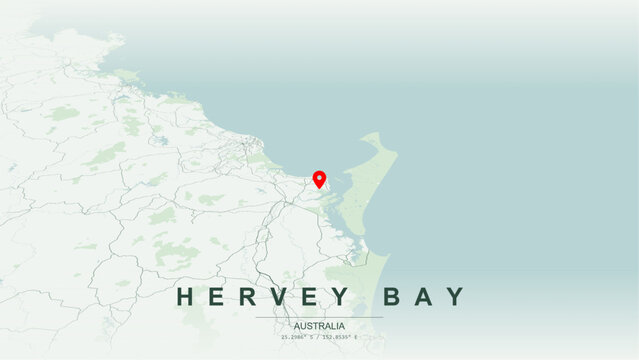 Modern minimalist vector map of Hervey Bay, Queensland. High-quality scalable illustration of Hervey Bay geographic boundaries along Hervey Bay foreshore for posters design.