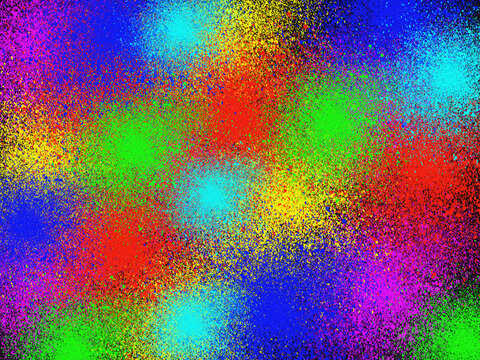Vibrant multicolored spray paint texture featuring dense clusters of splattered pigment particles against dark background