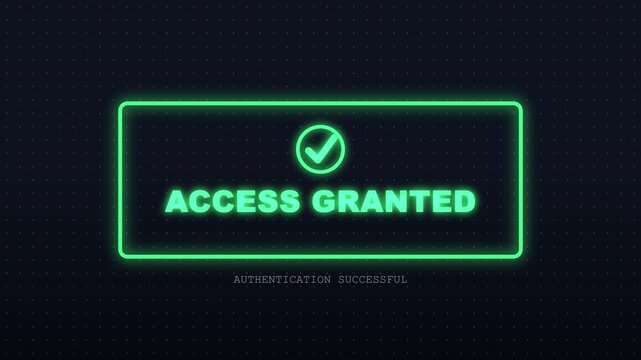 Login Access Granted Green Neon Frame Checkmark Intro Screen Secure Authentication Success Animation