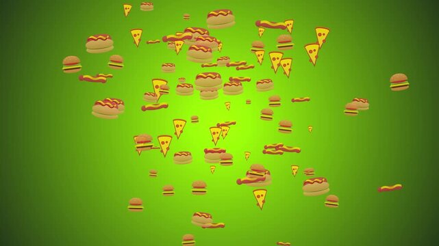 Fast Food Items Floating Against A Green Background Animation